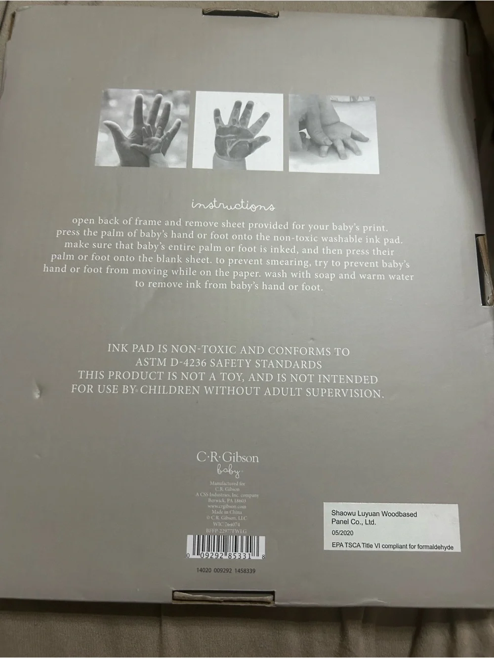 CR Gibson first prints baby frame gray new in box feet and hand prints